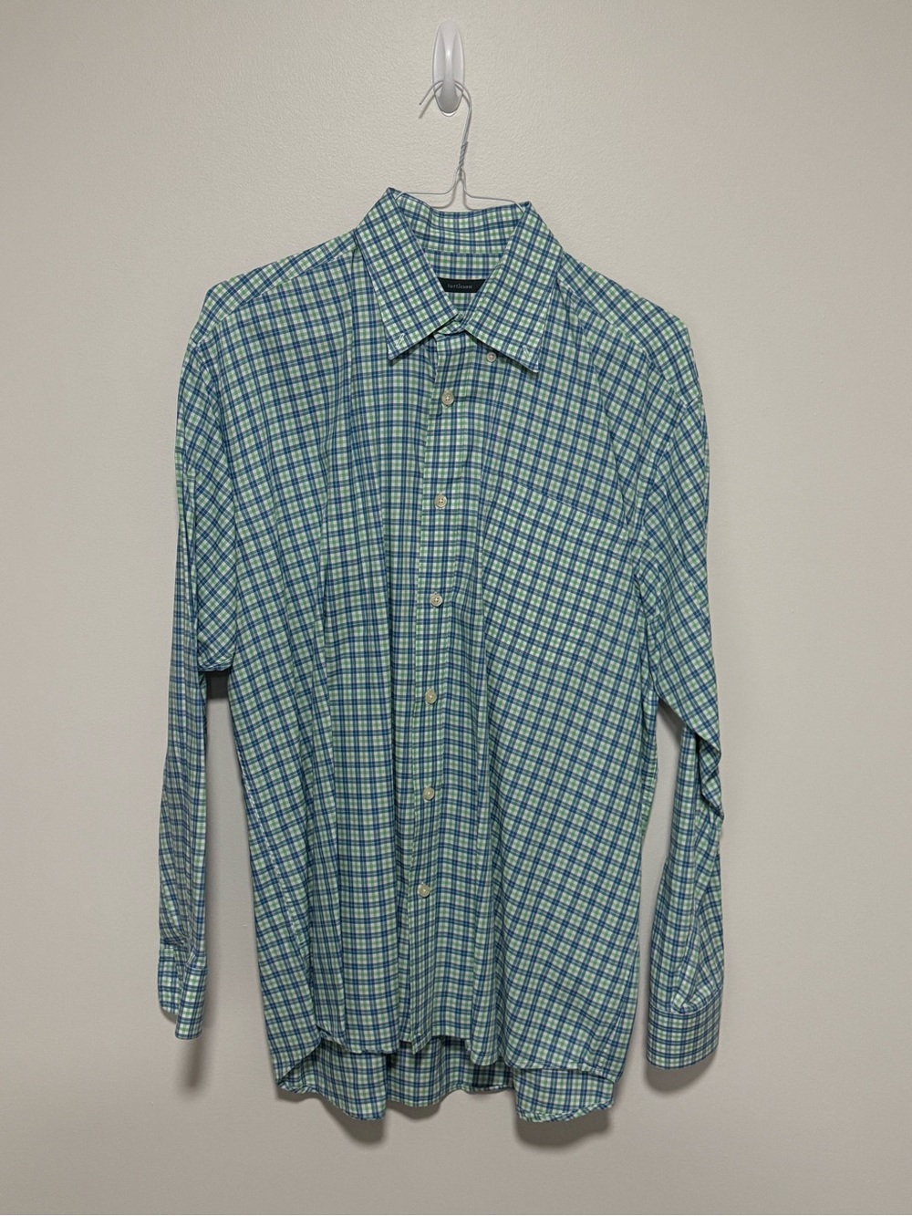 Turtleson Men’s XL Blue Green Plaid Button Down Shirt 100% Cotton
